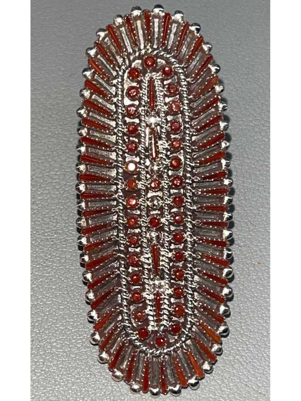 Zuni cluster Natural coral multi sterling silver petit point ring size 9